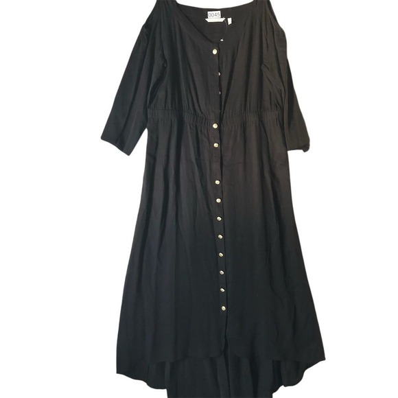 Soft Surroundings Dresses & Skirts - Soft Surroundings Womens Black Cold Shoulder Button Down High Low Midi Dress L